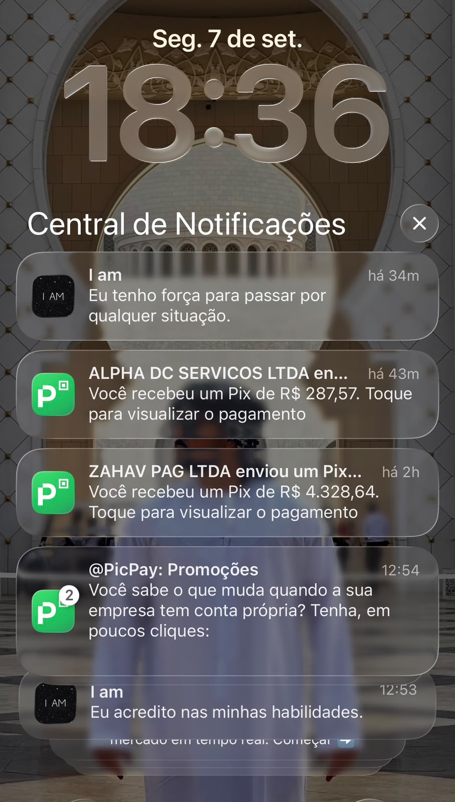 Central de notificações com alertas de vendas aprovadas